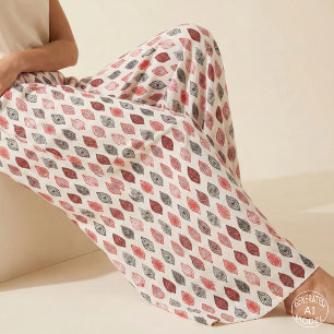 Modern Tribal Rood Zwart Blokprint Bladpatroon Stof