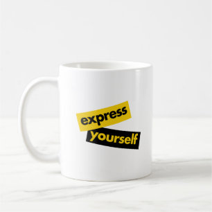 Modern, trillend, bold graphic of Express Yourself Koffiemok