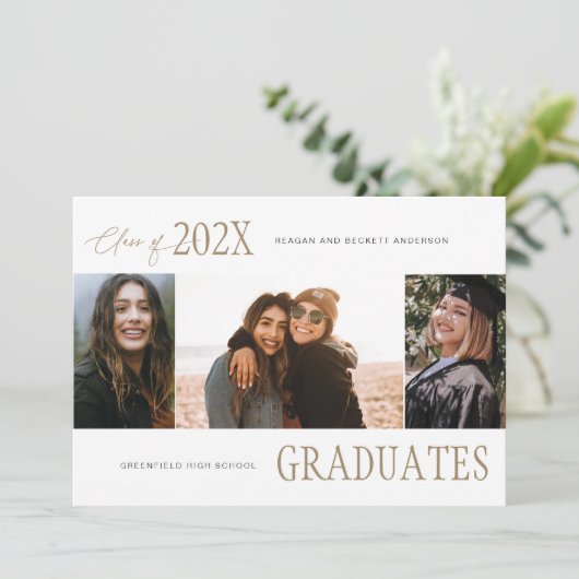 Modern Trio Multi-Photo Afstuderen Aankondiging (Staand voorkant)