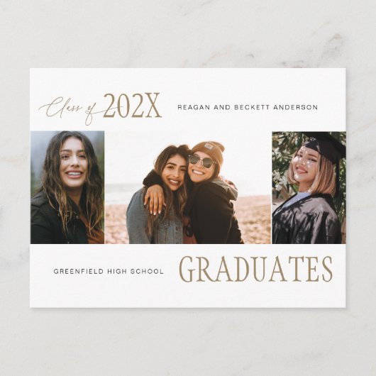 Modern Trio Multi-Photo Afstuderen Aankondiging Briefkaart (Voorkant)