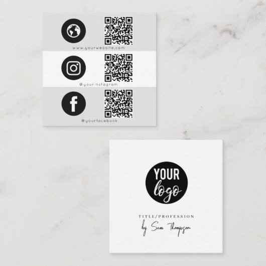 Modern Triple Icon & QR Code Social Media Logo Vierkante Visitekaartje (Voorkant / Achterkant)