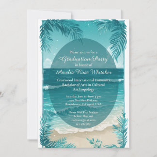 Modern Tropical Beach Turquoise Graduation Party  Kaart