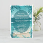 Modern Tropical Beach Turquoise Graduation Party  Kaart (Staand voorkant)