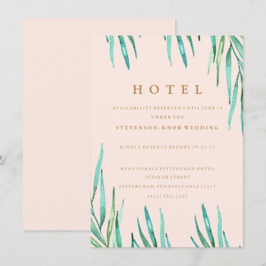 Modern Tropical Beach Wedding Hotel Kaart (Voorkant / Achterkant)