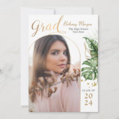 Modern Tropical Black Gold Arch Photo Afstuderen Aankondiging (Voorkant)