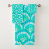 Modern Tropical Blauwgroen Blue Seashell Shell Bea Bad Handdoek (Insitu)