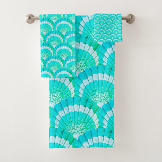 Modern Tropical Blauwgroen Blue Seashell Shell Bea Bad Handdoek (Insitu)