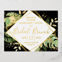Modern Tropical Bridal Brunch Shower Black & Gold Folie Uitnodiging Briefkaart