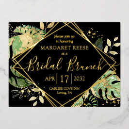 Modern Tropical Bridal Brunch Shower Black & Gold Folie Uitnodiging Briefkaart