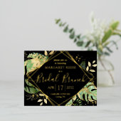 Modern Tropical Bridal Brunch Shower Black & Gold Folie Uitnodiging Briefkaart (Staand Voorkant)