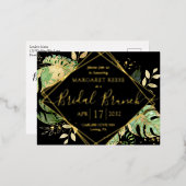 Modern Tropical Bridal Brunch Shower Black & Gold Folie Uitnodiging Briefkaart (Voorkant / Achterkant)