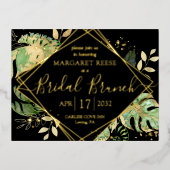 Modern Tropical Bridal Brunch Shower Black & Gold Folie Uitnodiging Briefkaart (Voorkant)