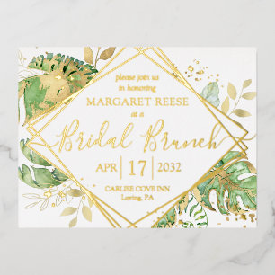 Modern Tropical Bridal Brunch Shower Gold Folie Uitnodiging Briefkaart