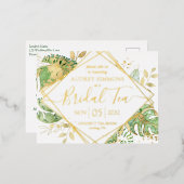 Modern Tropical Bridal Tea Shower Gold Folie Uitnodiging Briefkaart (Voorkant / Achterkant)