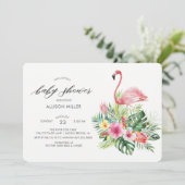 Modern Tropical Flamingo Baby shower Invitation Kaart (Staand voorkant)