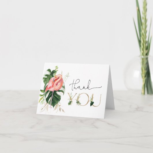 Modern Tropical Flamingo Baby shower of Verjaardag Bedankkaart (Voorkant)