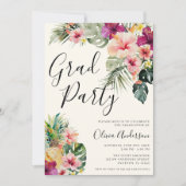 Modern Tropical Floral Beige Graduation Party Kaart (Voorkant)
