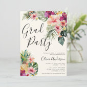Modern Tropical Floral Beige Graduation Party Kaart (Staand voorkant)