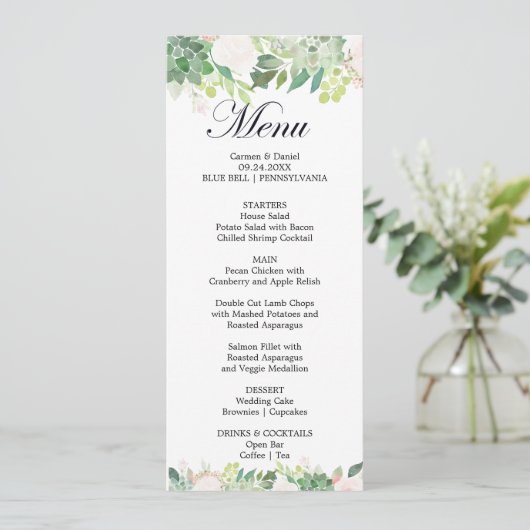 Modern Tropical Floral Dinner Menu Kaart (Staand voorkant)