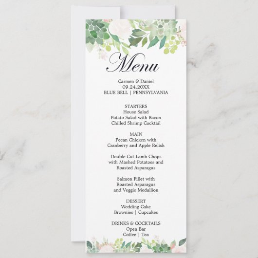 Modern Tropical Floral Dinner Menu Kaart (Voorkant)