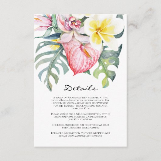 Modern Tropical Floral Hawaii Wedding Informatiekaartje (Voorkant)