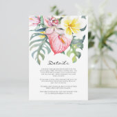 Modern Tropical Floral Hawaii Wedding Informatiekaartje (Staand voorkant)