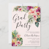 Modern Tropical Floral Pink Graduation Party Kaart (Voorkant)