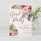 Modern Tropical Floral Pink Graduation Party Kaart (Staand voorkant)