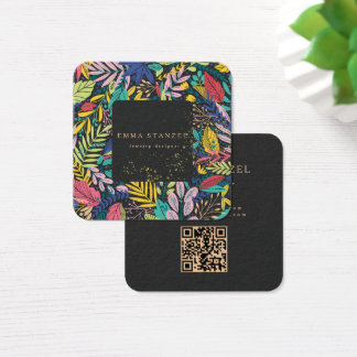 Modern Tropical Floral Square Business Card  Vierkante Visitekaartjes