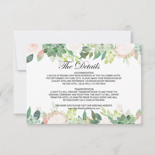 Modern Tropical Floral Wedding Details Invoegen Ka Kaart (Voorkant)