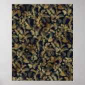 Modern Tropical Gold Foliage Blue Pattern Poster (Voorkant)