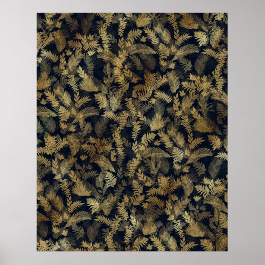 Modern Tropical Gold Foliage Blue Pattern Poster (Voorkant)