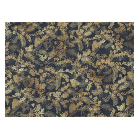 Modern Tropical Gold Foliage Blue Pattern Tafelkleed (Voorkant (Horizontaal))