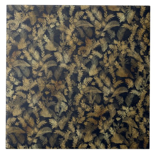 Modern Tropical Gold Foliage Blue Pattern Tegeltje (Voorkant)