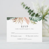 Modern Tropical Gold Palm Greenery Floral RSVP Kaart (Staand voorkant)
