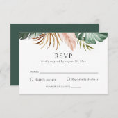 Modern Tropical Gold Palm Greenery Floral RSVP Kaart (Voorkant / Achterkant)