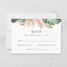 Modern Tropical Gold Palm Greenery Floral RSVP