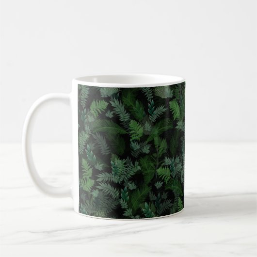 Modern tropical green foliage Black pattern Koffiemok (Links)