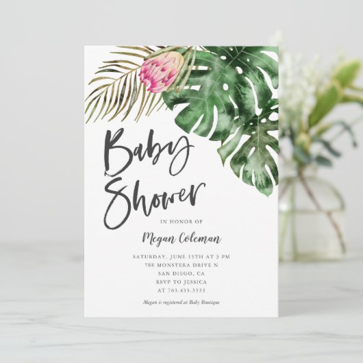 Modern Tropical Greenery Baby shower Kaart (Staand voorkant)