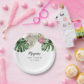 Modern Tropical Greenery Baby shower Papieren Bordje (Feest)