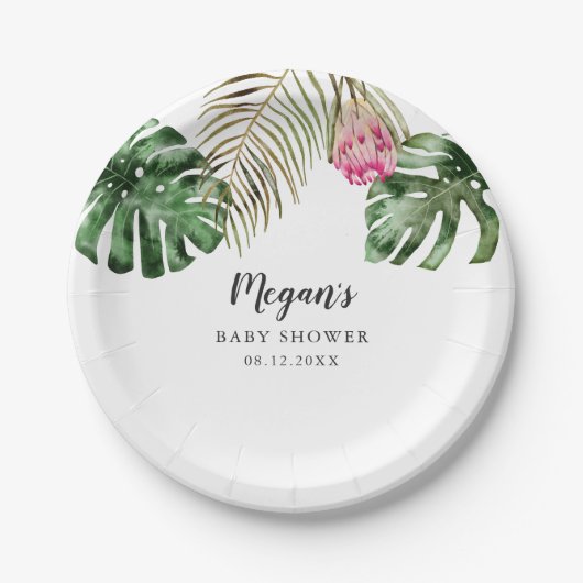 Modern Tropical Greenery Baby shower Papieren Bordje (Voorkant)