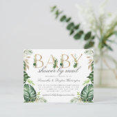 Modern Tropical Greenery Gold Baby shower per post Uitnodiging Briefkaart (Staand voorkant)