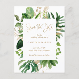 Modern Tropical Greenery Gold Save the Date Aankondigingskaart