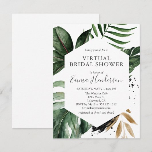 Modern Tropical Greenery Virtual Vrijgezellenfeest Uitnodiging Briefkaart (Voorkant / Achterkant)