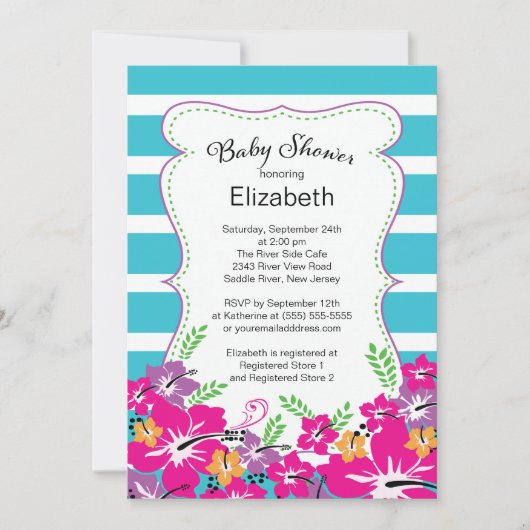 Modern Tropical Hibiscus Flowers Baby shower Kaart (Voorkant)