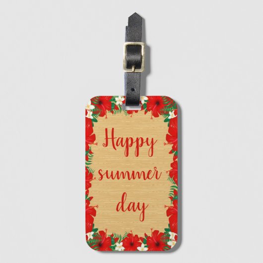 Modern Tropical, Hibiscus, Wood Texture Bagagelabel (Voorkant (verticaal))