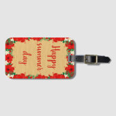 Modern Tropical, Hibiscus, Wood Texture Bagagelabel (Voorkant (horizontaal))