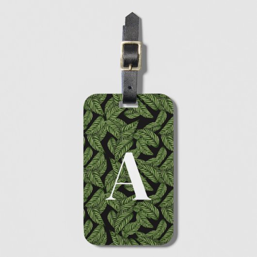 Modern Tropical Leaf Palm Plant Print Monogram Bagagelabel (Voorkant (verticaal))
