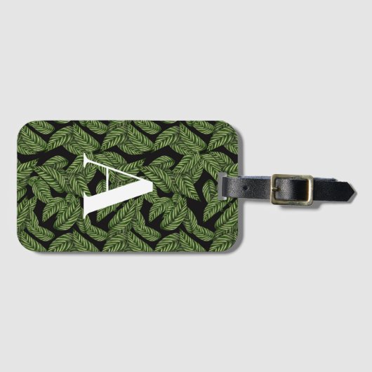 Modern Tropical Leaf Palm Plant Print Monogram Bagagelabel (Voorkant (horizontaal))