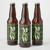 Modern Tropical Leaf Palm Plant Print Monogram Bier Etiket (Flessen)